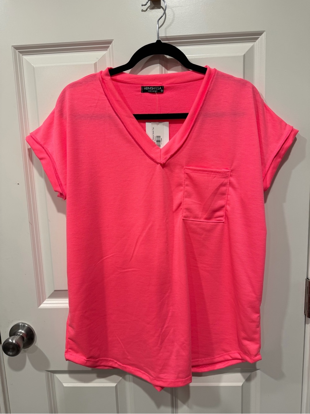 HEIMISH USA Neon Pink V-Neck Pocket Tee